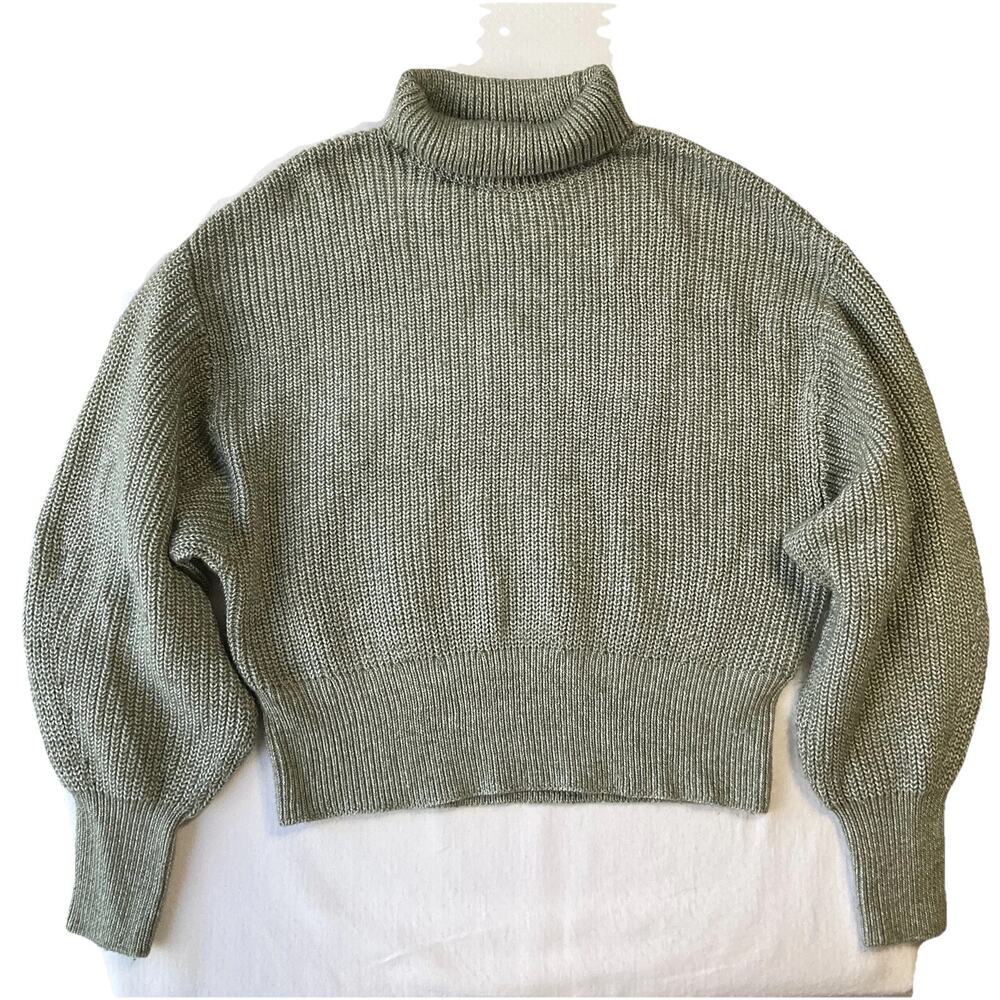 H&M Women Sweater XS Sage Green Polyester Wool Long Sleeve Turtleneck Pullover